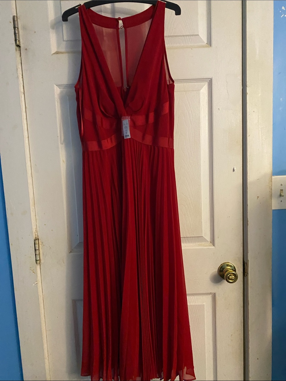 White House Black Market Red Pleated V-Neck Midi Dress
